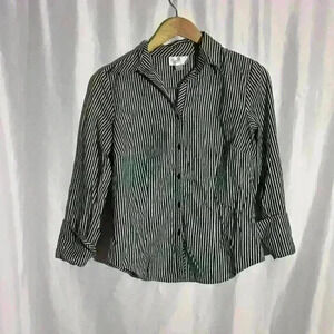 Loft By Ann Taylor Black/White Striped Button Down Blouse - Size 6